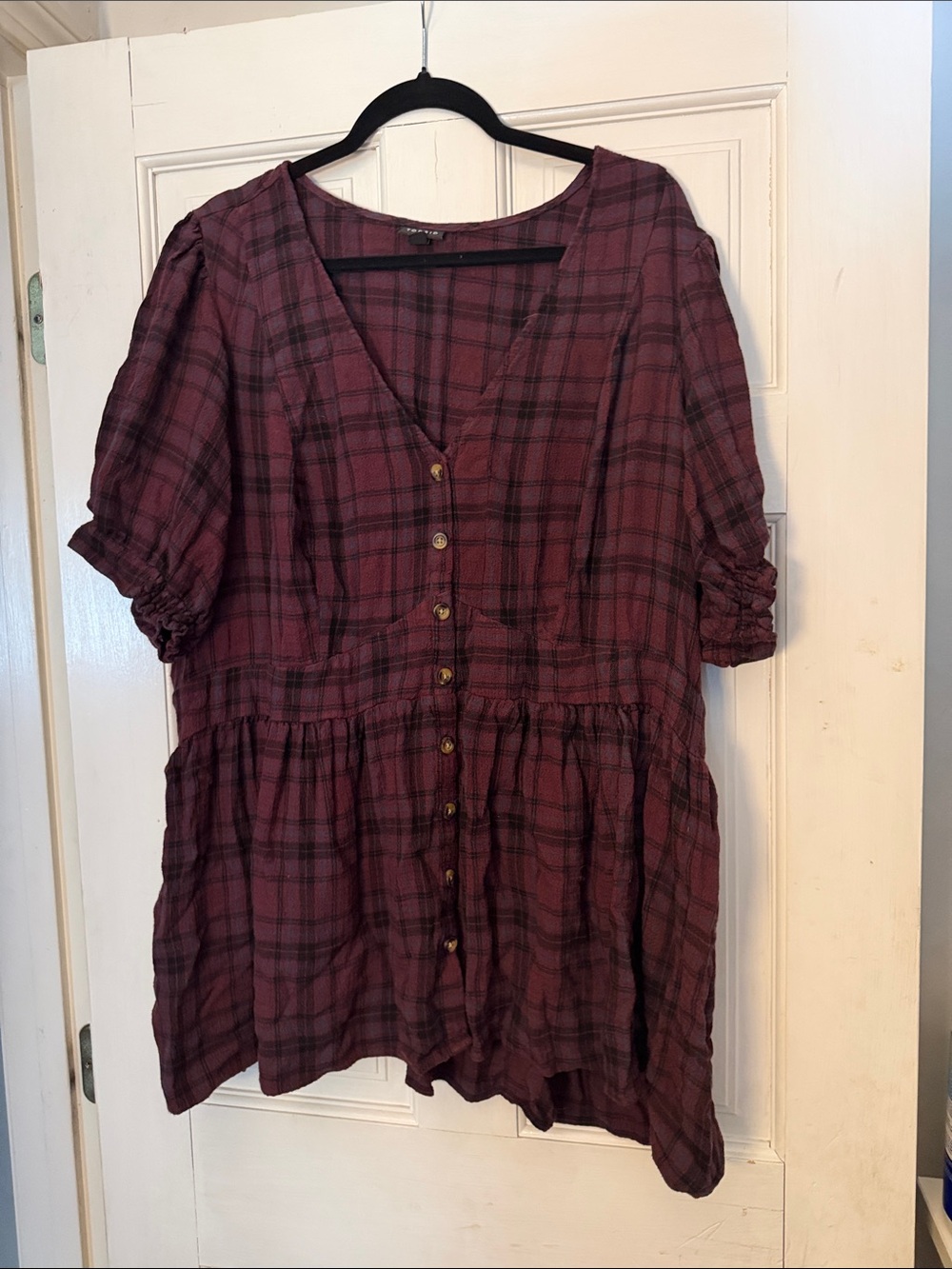 torrid Plum Plaid Button-Front Peplum Top